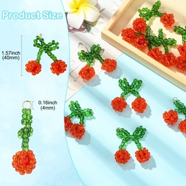 Ornazy 10Pcs Red Cherry Pendants Handmade Imitation Fruit Charms Glass Faceted Beaded Cherry Ornaments for Jewellery Earring Necklace Making