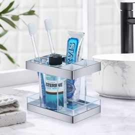 Chintu Toothbrush Holders for Bathrooms - Electric Tooth Brushing Holder Rustic Farmhouse Toothbrush Organizer for Bathroom Counter 5 Slots Toothbrush and Toothpaste Holder for Family Kid Clear/Silver