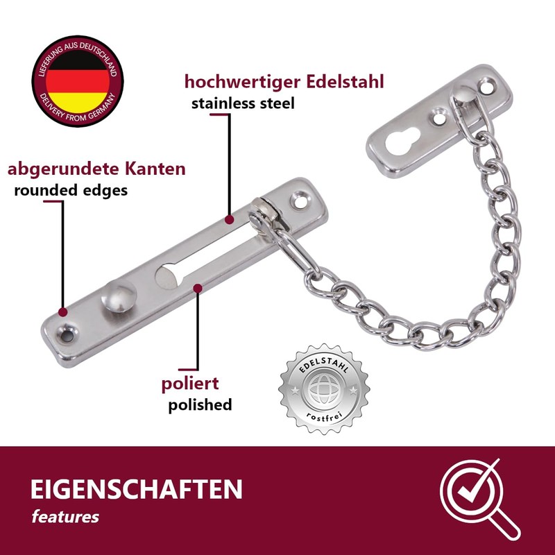 HOOZ Door Chain Stainless Steel Security Lock, Door Security Chain
