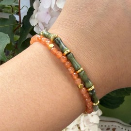 Unbranded Green Jade Bamboo Shaped Beads Healing Gemstone Bracelet Green Gemstone Bracelet