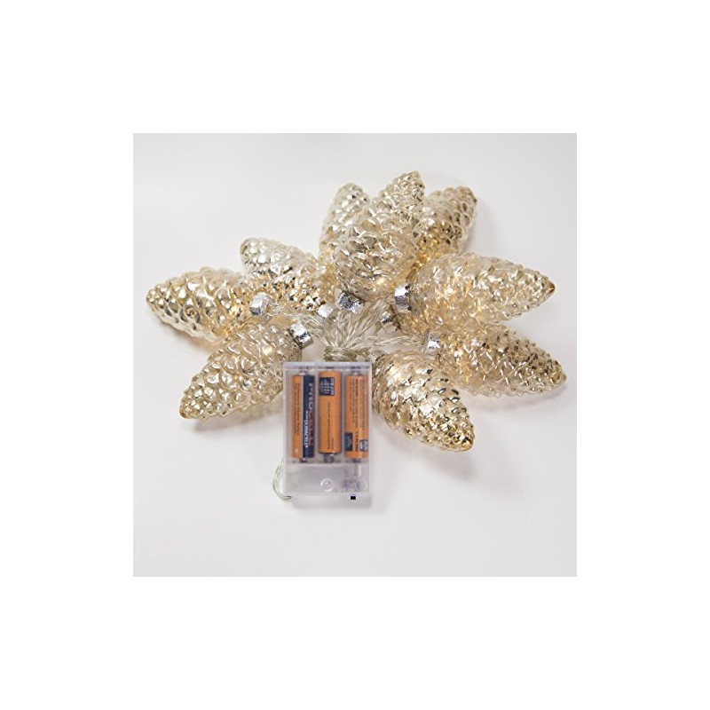 Wintergreen Lighting 6’ Mercury Glass Gold Star Lights/Gold Glass Pinecone