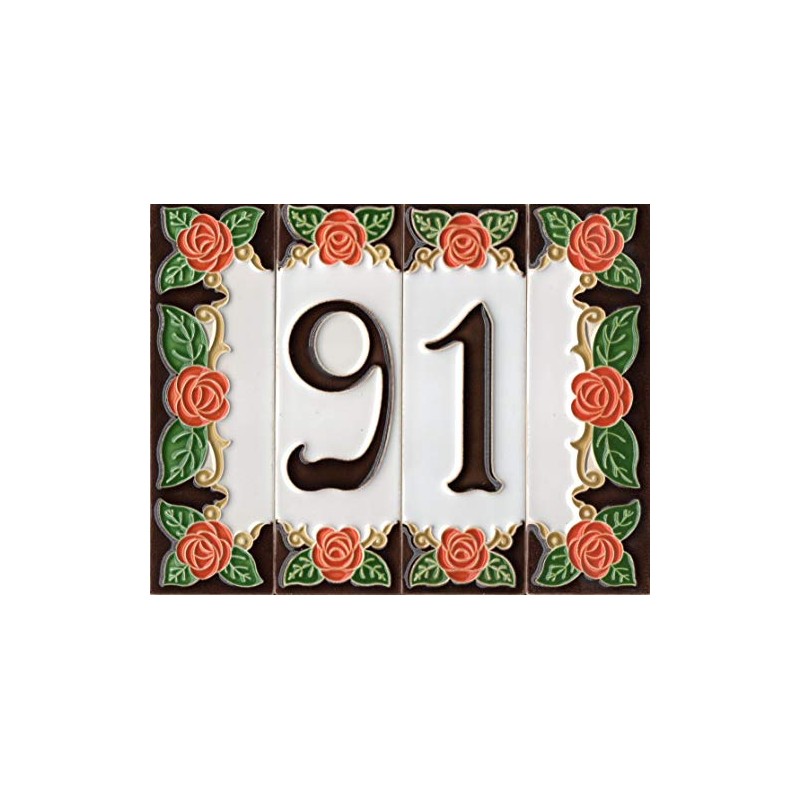 House Numbers, Italian Ceramic Numbers & Letters Tiles Orange Rose
