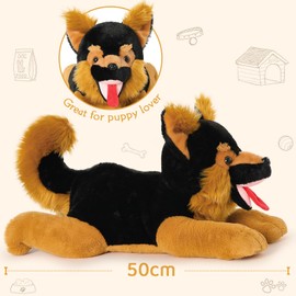 MorisMos 5 Pieces Dog Cuddly Toy XXL Set, 50 cm Long Giant Shepherd Cuddly Toy with 4 Babies in the Stomach, Large Dog Plush Toy XXL, Brown Plush Dog Teddy Gift Children Baby