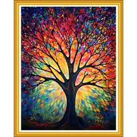 DMCVIVR Stamped Cross Stitch Kits for Beginners Adults Needlepoint Kits for Beginners Embroidery Kits for Adults Crossstitch Kit for Beginners 11CT-Illusionary Night Light Tree 16x20 inch