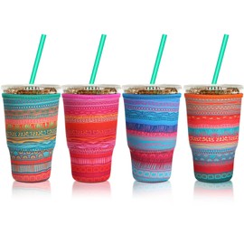 Patelai 4 Pieces Reusable Coffee Sleeve Cup Insulator for Cold Drinks Beverages and Neoprene Holder for Most Coffee