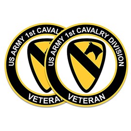 US Army 1st Cavalry Veteran Decal First Team Adhesive Sticker 3" Round 2pc VetFriends.com