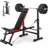Foldable Weight Bench Adjustable w/Squat Barbell Rack and Removable Foot
