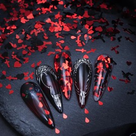 Halloween Vampire Nail Art Glitter Blood Cross Nail Sequins Decoration (Red and Black)