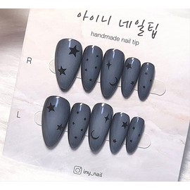 [In-store special discount] Y2K Airbrush Star Point Handmade Nail - Gyaru Stiletto / [입점초특가할인]Y2K 에어브러쉬 별포인트 수제네일 - 갸루스틸레토