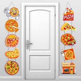 Motiskyy 10 Pcs Pizza Door Sign Banner Pizza Themed Hanging Porch Signs Decor Paper Pizza Birthday Party Decorations for Outdoor Indoor Supplies Favors