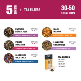 Tiesta Tea - Loose Leaf Starter Kit, Tea Set with Black, Green, Herbal Tea Sample Bags, Disposable & Eco-Friendly Tea Filters (100 Count), Brews Hot & Iced Tea