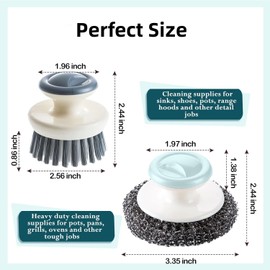 2 Pcs Stainless Steel Scrubber with Handle and 2 Pcs Dish Brush, Steel Wool Scrubber, Pot Scrubbers for Kitchen, Dish Scrubber Brush, Scrubbing Brushes Cleaning Supplies for Pots, Pans, Grills, Sink