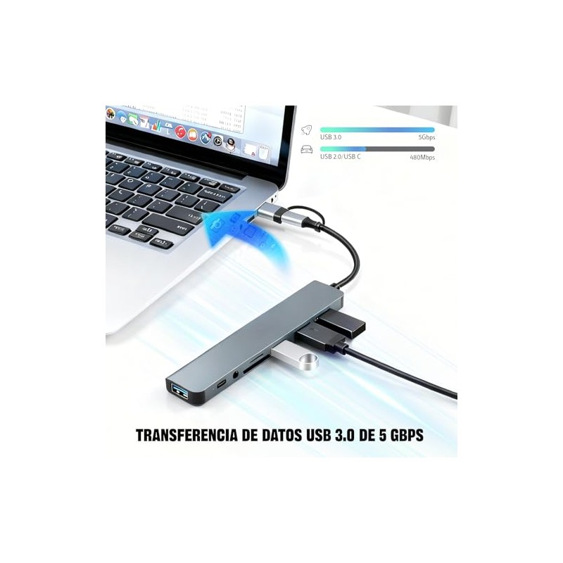 Lector Micro SD USB 3.0, 8 en 1 Docking Station