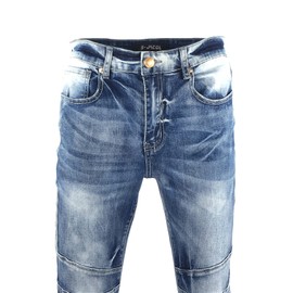 S-JACOL Men's Denim Jeans, Skinny Stretch Pleats Vintage Long Pant with Outside Tape (SJ0001, 32W x 32L)