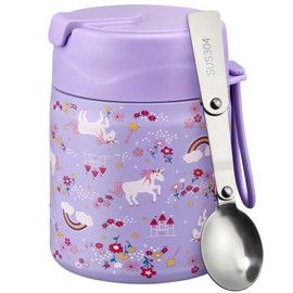 Pawtong 17oz Soup Thermo for Hot Food Kids Insulated Vacuum Food Jar with Stainless Steel Spoon Wide Mouth Thermo Leakproof Lunch Food Container Kids Hot Lunch Box (Purple-Horse)