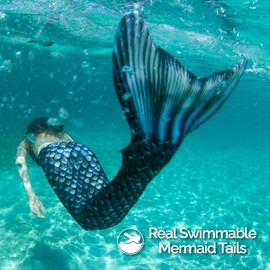 Fin Fun Mermaidens - Mermaid Tails for Swimming for Women, Teens and Adults with Monofin, Small, Barracuda Black
