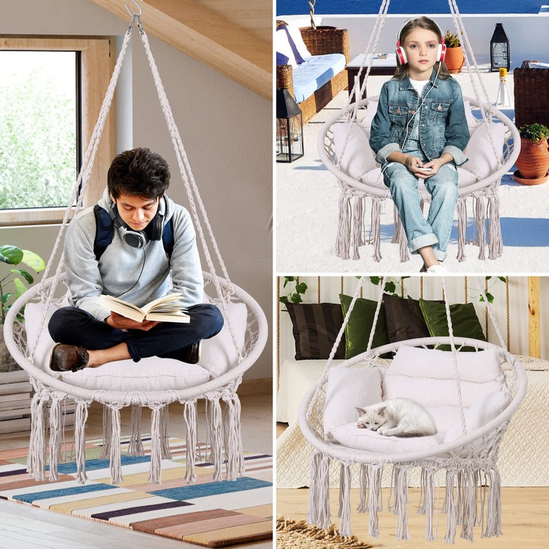 Goutime Hammock Chair, Macrame Hanging Swing Chairs with Hardware Kit,Adult