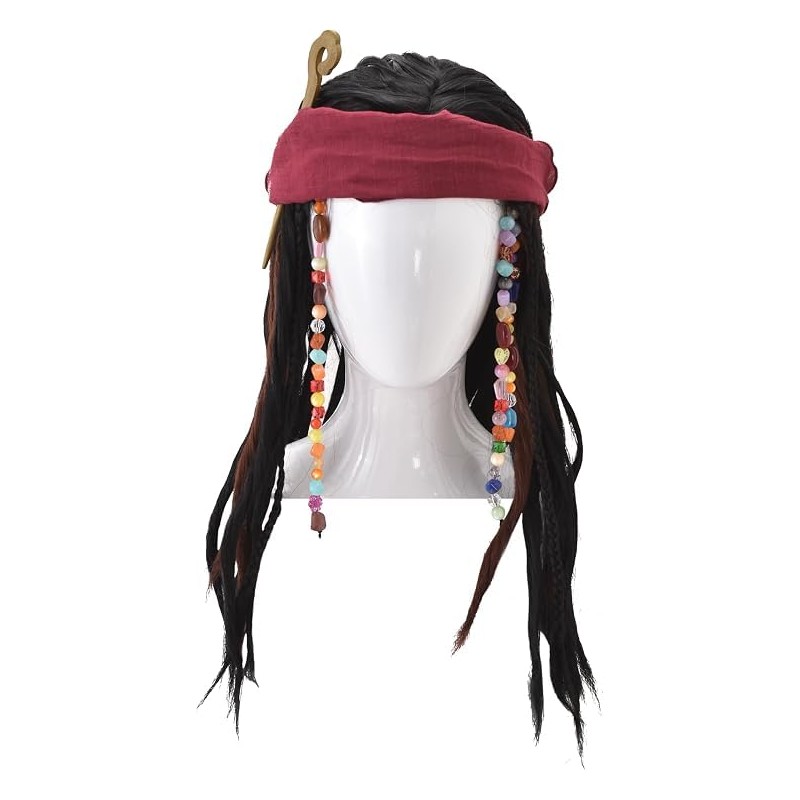 Adult Pirate Captain Dreadlock Wig Set Bandana Sash Braid Beads