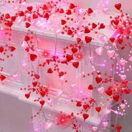 [Timer] 2 Pack Valentines Day Decorations Pink & Red Hearts Lights, Valentine Day Garland with Light Total 13Ft 40LED Beads Hearts String Light Battery Operated Valentines Day Lights for Home Bedroom