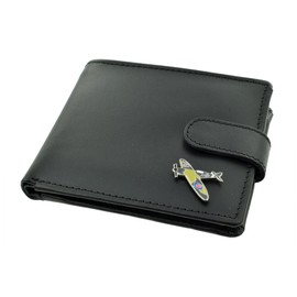 Giftsearch Genuine Black Leather Wallet with a Spitfire War Plane Pilot Aeroplane Aircraft Emblem, 11 x 9.5 cm