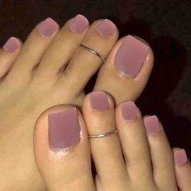 Outyua Solid Square Fake Toenails Matte Press on Toe Nails Short Acrylic False Toes Nails Artificial Beach Full Cover Toenail for Women 24 Pcs (Dark Nude)