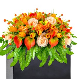 FLOWERIA Silk Grave Flowers for Cemetery Artificial Tulips Roses Sympathy Grave Arrangement for Headstone Flower Saddle