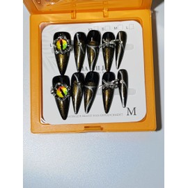 Handmade Press On Nails Medium Long Tips，10pcs 3d Handmade Press On Nails With Cat Eye Designs Suitable For Weddings, Parties, Festivals For Girls And Women