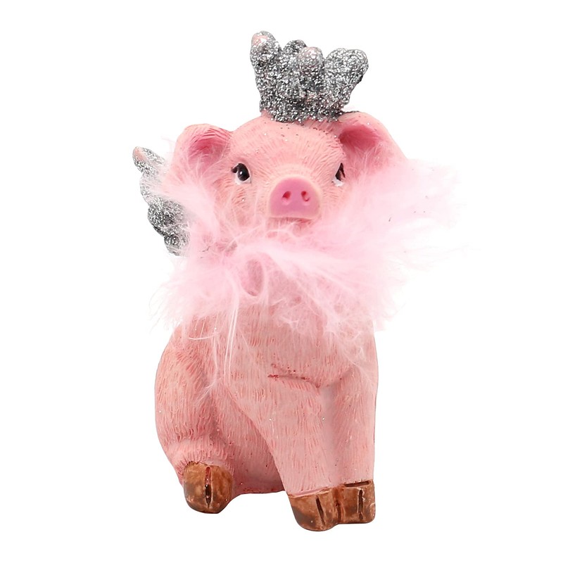 Dekohelden24 Ceramic Decorative Pigs with Crown and Glitter Set of