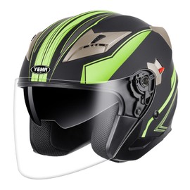 YEMA Open Face Motorcycle Helmet, DOT Approved 3/4 Moped Helmets with Dual Visor Quick Release Buckle for Adults - Scooter/Street Bike (ST-Yellow, X-Large)