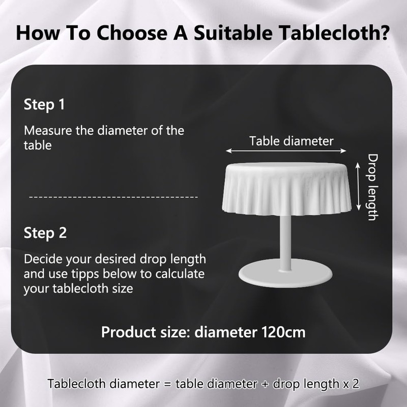 AUAUY Round Table Cloth Wipe Clean Tablecloth 120cm Diameter, Polyester