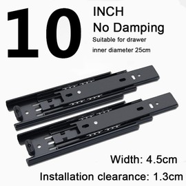 TBNOD 3-Sections Silent Drawer Slides,Side Mount Ball Bearing Sliding Drawer Slides for 10 inch, 12 inch, 14 inch, 16 inch (10 INCH, 1 Pairs), Black