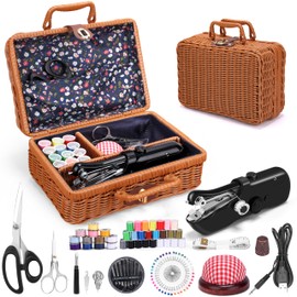 Caydo Handheld Sewing Machine, Quick Mini Sewing Machine with Portable Sewing Basket with Sewing Supplies, Suitable for Clothes, Jeans, DIY, Home, Travel