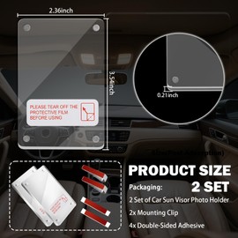 2 Set Acrylic Car Picture Holder,Strong Magnetic Car Visor Photo Clip for Horizontal/Vertical Photos Placement,Car Picture Frame with Visor Clips for Cars Interior Accessories (2PCS)