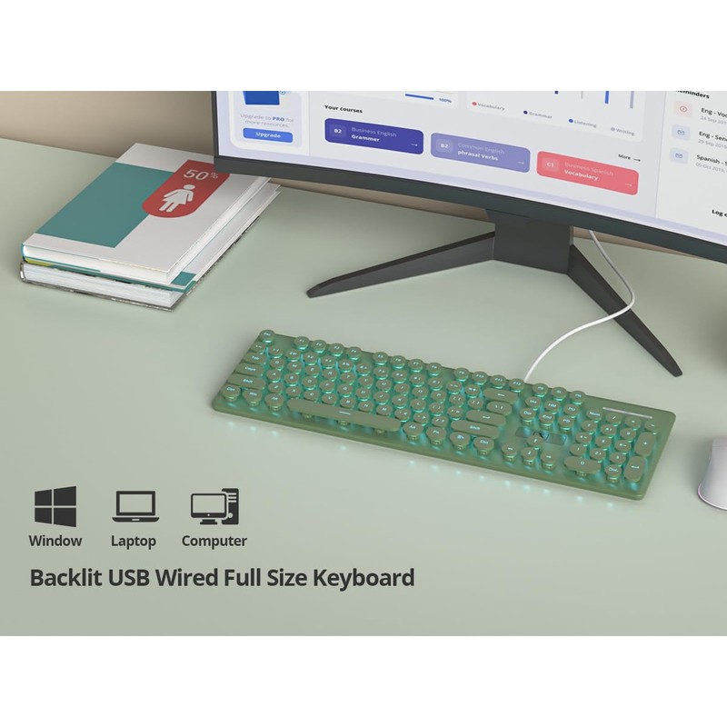 iRoboosta Full Size Blue Backlit Membrane Keyboard, 104 Keys Green