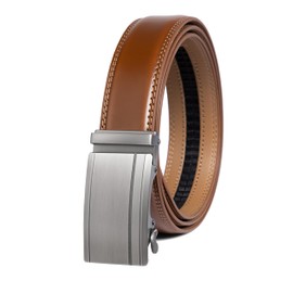 Drowsmen Belt men,leather ratchet belt 1 3/8" with Click Sliding Automatic Buckle, Adjustable belt Trim to Fit (Sliver buckle Cognac belt, 32"-38" Waist Adjustable)