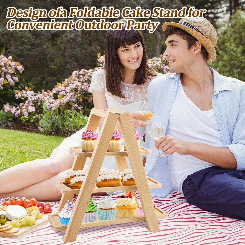 3 Tier Wooden Cupcake Stand with Swing and Flower Decoration