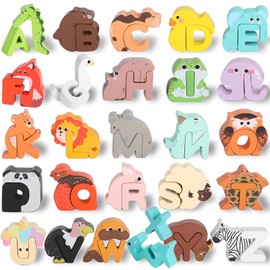 Lasoba Animal Alphabet Puzzle Matching Game - Wooden Alphabet Learning Toys, ABC Puzzles for Toddlers 2-4, Montessori Educational Toys for Kids Ages 3-5 Up