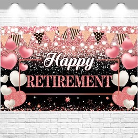 FHGG Happy Retirement Party Backdrop Banner Decorations Rose Gold Large Background for Men Women Retirement Party Yard Supplies Sign 70.8 x 43.3 Inch