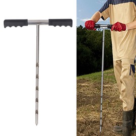 Soil Probe Rod, 17-32-48 Inch Stainless Steel Septic Tank Locator Tool Adjustable Ground Rod with T Handle for Locating Underground Pipes and Gopher Runs, Gardening