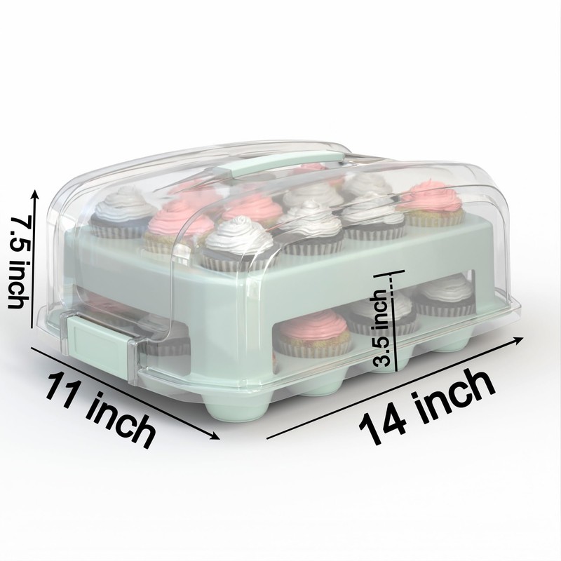 Top Shelf Elements Cupcake Carrier, EXTRA TALL LID, Green Cupcake