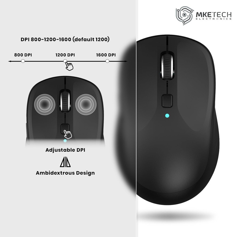 MKETech Electronics Wireless Computer Mouse - Full-Size 2.4G USB Receiver