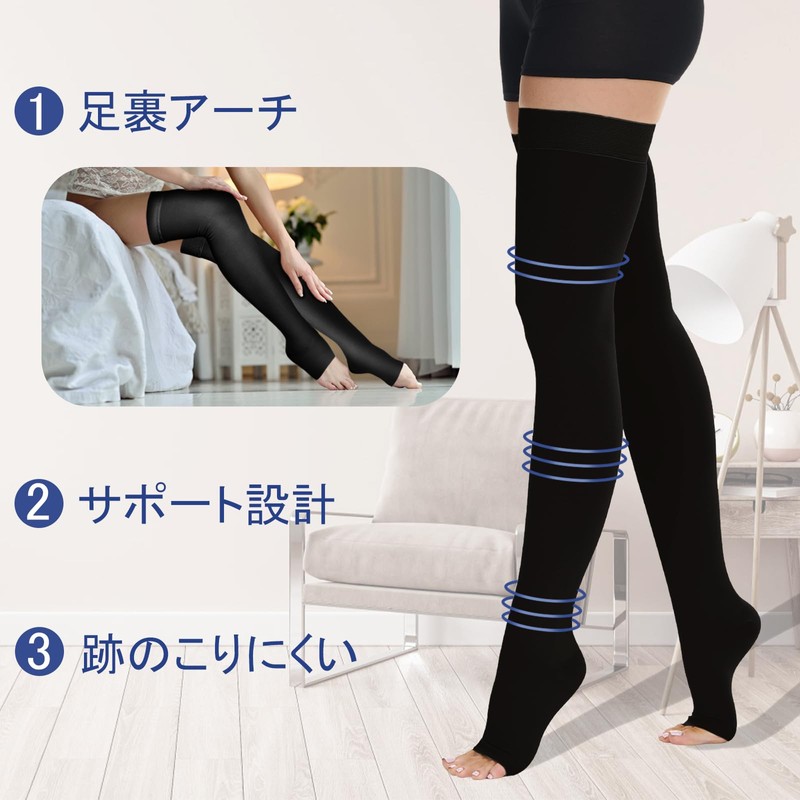 Beister Compression Socks, Open Toe, Thigh Length, 0.8 - 1.2