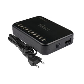 Good Connections USB Desktop Fast Charging Station 120W - 10-Port - 10x USB-A - Charging 10 Tablet/Smartphones Each with 12W (5V 2.4A) Simultaneously - Black