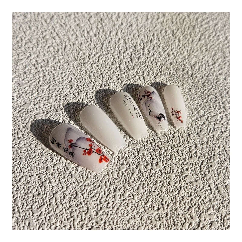 Flower and Bird Handmade Nail Tips - Long Point /
