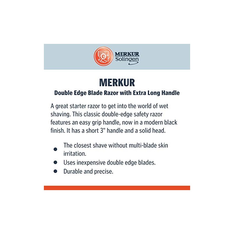 Merkur Double Edge Blade Razor with Extra Long Handle, Black