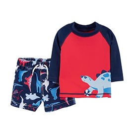 Carter's Toddler and Baby Boy's Rashguard Swim Set (Navy/Red Dinosaur, 3 Months)