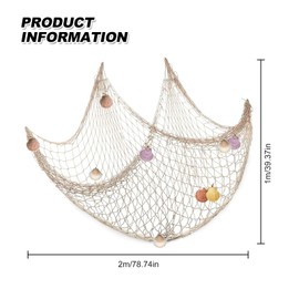 Fishing Net Decoration with Sea Shells, 6.56 * 3.28ft Nautical Decorative Fishing Wall Nets Mediterranean Style Fish Net for Party Home