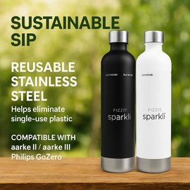 FIZZIT Black Stainless Steel Carbonation Bottle | Compatible with Some Soda Makers | Reusable Sparkling Water Bottle, Dishwasher Safe, BPA-Free (SSB-B)