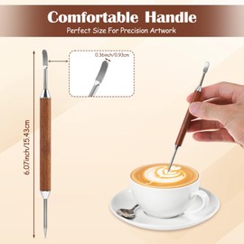 3 Pack Latte Art Pen, Coffee Drawing Tool with Wood Handle, Stainless Steel Double-Ended Barista Accessories for Espresso Designs, Home and Cafe Use