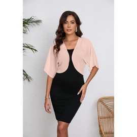 Dosieyeo Women's Bolero Chiffon Elegant Bolero Jacket Light Airy Jacket 3/4 Sleeve Thin Shoulder Jacket for Dress Top, pink, M